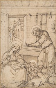 Kristi barndom, i snedkerforretningen, 1534-93. af Hans Bol.