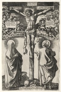 Kristus på korset mellem jomfruen og Johannes, 1542.