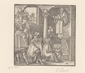 Martin Luther prædiker i en kirke af Hans Brosamer