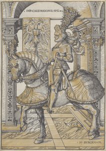 Equestrian Portrait of the Emperor Maximilian I, 1508dani af Hans Burgkmair