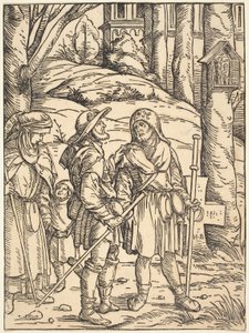 Pilgrimme ved en helligdom ved vejkanten af Hans Burgkmair I