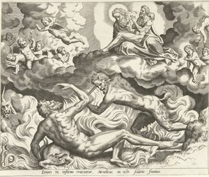 Lazarus i himlen og den rige mand i helvede Historien om Lazarus og den rige mand (serietitel) af Hans Collaert (I) (possibly)