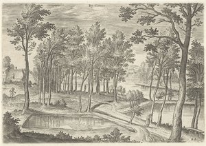 Udsigt over dammene i La Cambre At Camere (titel på objekt) Seværdigheder fra Bruxelles-området (serietitel) af Hans Collaert (I)