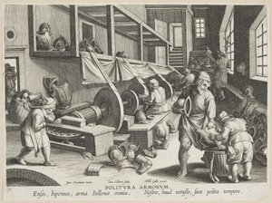 Politura Armorum (Poleringsvåben), plade 17 fra serien Nova Reperta (Modern Discoveries) c.1588 (gravering på lagt papir)