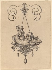 Design til et vedhæng med en fisk, der bærer Tobias og englen