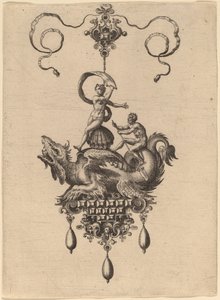 Design til et vedhæng med et bevinget havmonster, der bærer Venus Anadyomene på en skal og en mand med en åre