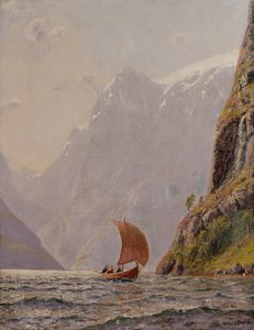 Sejlads i en fjord (olie på lærred)