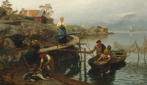 Efter fiskeri (hjem fra fiskeri) af Hans Gude