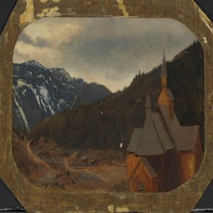 Nes stavkirke af Hans Gude