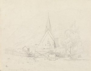 Vossevangen med Voss kirke af Hans Gude