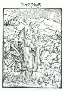 Døden og biskoppen, fra "Dødedansen", graveret af Hans Lutzelburger, ca.1538 af Hans Holbein der Jüngere