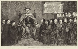 Kong Henry VIII præsenterer et charter til College of Surgeons