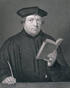 Martin Luther (1483-1546), graveret af W. Holl, fra "World Religion", udgivet af A. Fullarton und Co. af Hans Holbein der Jüngere
