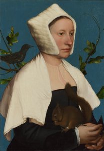 En dame med et egern og en stær (Anne Lovell)  af Hans Holbein the Younger