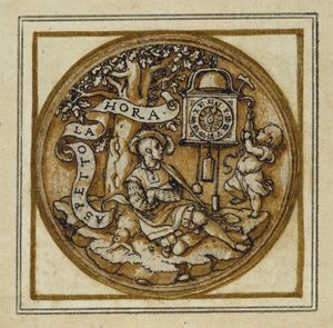 Allegory of Time - Design til et vedhæng eller hat-emblem, ca. 1532-43 (pen & blæk på papir) af Hans Holbein der Jüngere