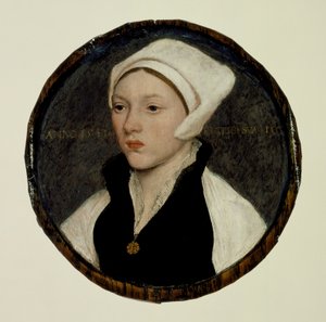 Portræt af en ung kvinde med hvid kyse af Hans Holbein the Younger