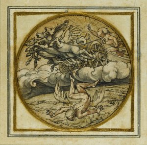 The Fall of Icarus - Design til et vedhæng eller hat-emblem, ca. 1532-43 (pen & blæk på papir) af Hans Holbein der Jüngere