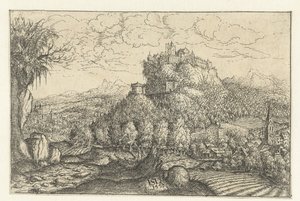 Landskab med et slot på et bjerg af Hans Lautensack