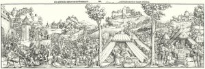 Landsknechts kæmper et slag i begyndelsen af det 16. århundrede (gravering) af Hans Leonard (after) Schaufelein