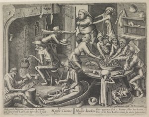 tyndt køkken Le Maigre Cuisine / The Skinny Keucken (titel på objekt) Magert køkken og det fedtede køkken (serietitel) af Hans Liefrinck (I) (possibly)