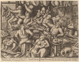 Det fede køkken af Hans Liefrinck I, after Pieter van der Heyden, after Pieter Bruegel the Elder