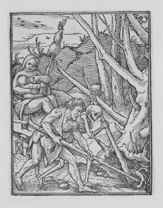 Adam graver, fra Dødedansen, ca. 1526, udgivet 1538.
