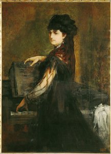 Amalie Makart, født Rothmayr, kunstnerens første kone, ved klaveret ... (maleri på lærred) af Hans Makart