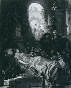 DEN TILSYNELADENDE DØDE JULIA CAPULET af Hans Makart