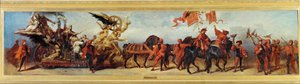 Die Eisenbahnen - Jernbanerne, skitse til jubilæumsprocessionen 1879 ... (maleri på lærred) af Hans Makart