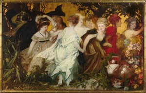 Modern Amoretti, Triptykon, venstre panel, 1868. af Hans Makart