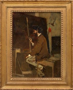 Selvportræt af Hans Makart foran et staffeli af Hans Makart