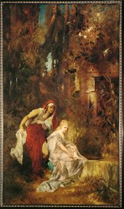 Sovende Snehvide ... (maleri på lærred) af Hans Makart