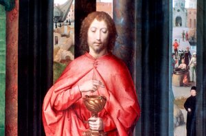 Mystisk ægteskab mellem St. Catherine og andre hellige, detalje, c1453-1494 af Hans Memling