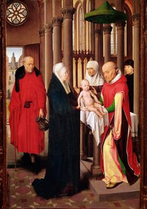 Præsentation i templet. Højre panel af Magiernes Triptykon (Detrempe på træ, ca. 1470) af Hans Memling