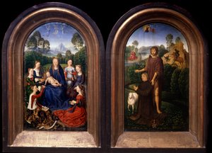 Jomfruen og barnet omgivet af Saintes, donoren og Sankt Johannes Døberen Diptykon - Maleri af Hans Memling (1435-1494) (ec flam) 1400-tallets Paris, Louvre-museet af Hans Memling