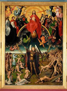 Triptykon med den sidste dom, midterste panel: Dommedag og sjælenes vejning (triptykon på panel) af Hans Memling
