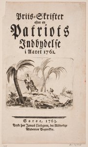 Titelblad med vignet til "Priis-Skrifter efter en Patriots Indbydelse i Aaret 1761"