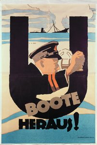 Tysk plakat fra 1. verdenskrig, U BOOTE HERAUS (U BOATS AWAY)