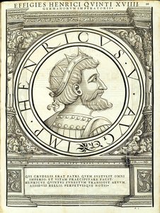 Henricus V, illustration fra "Imperatorum romanorum omnium orientalium et occidentalium verissimae imagines ex antiquis numismatis", træsnit af Rudolph Wyssenbach, trykt af Andreas Gesner, Zürich, af Hans Rudolf Manuel Deutsch
