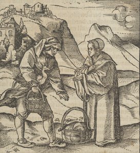 En Bonde og hans Patron, fra Hymmelwagen auff dem, wer wol leben..., 1517. af Hans Schäufelein the Elder