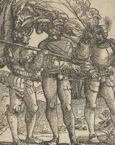 En fanebærer flankeret af et Lansquenet ved hver sidekopi. af Hans Schäufelein the Elder
