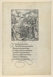 Unfalo bringer Theuerdanck i fare, forårsager eksplosionen af tre kanoner, fra Theuerdan..., 1517. af Hans Schäufelein the Elder