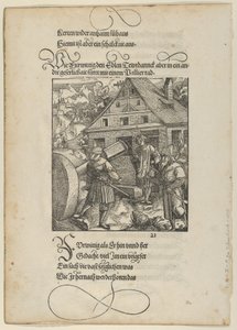 Opfordret af Fürwittig forsøger Theuerdanck at manipulere en poleringssten, fra Theuerdanck,..., 1517. af Hans Schäufelein the Elder