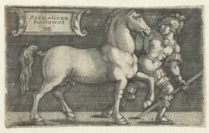 Alexander den Store med sin hest Bucephalus Alexander Mangnvs (titel på objekt) af Hans Sebald Beham