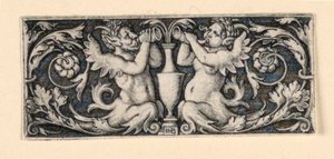 Frise med en vase flankeret af mandlige og kvindelige tritoner af Hans Sebald Beham