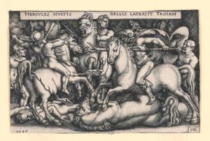 Hercules kæmper mod trojanske heste af Hans Sebald Beham