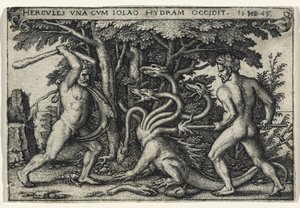 Herkules dræber hydraen, 1545 (gravering på bundet papir) af Hans Sebald Beham