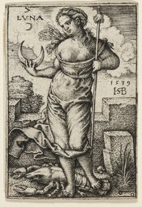 Måne, plade syv fra The Seven Planets with the Zodiacs af Hans Sebald Beham
