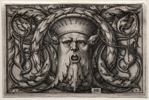 Ornament af Satyrs hoved og krans, 1543. af Hans Sebald Beham