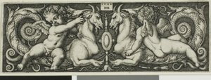 Ornament med to Genii ridende kimæriske bæster af Hans Sebald Beham
